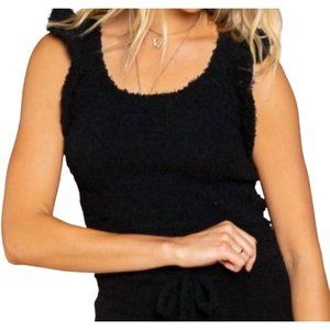 POL Cozy Flutter Sleeve Fuzzy Cropped Cami Top Black Size Medium NWT